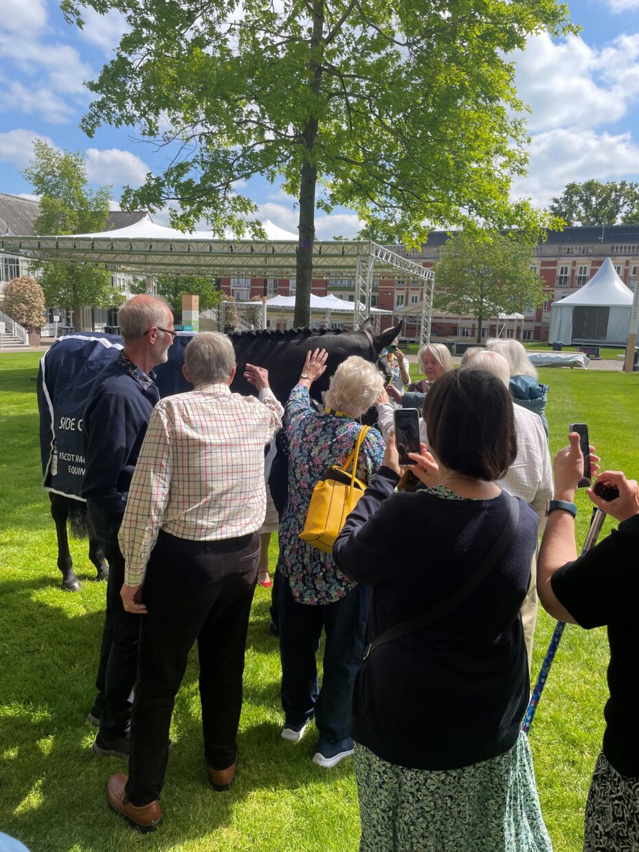Beneficiaries at Ascot Racecourse meet former racehorse Side Glance