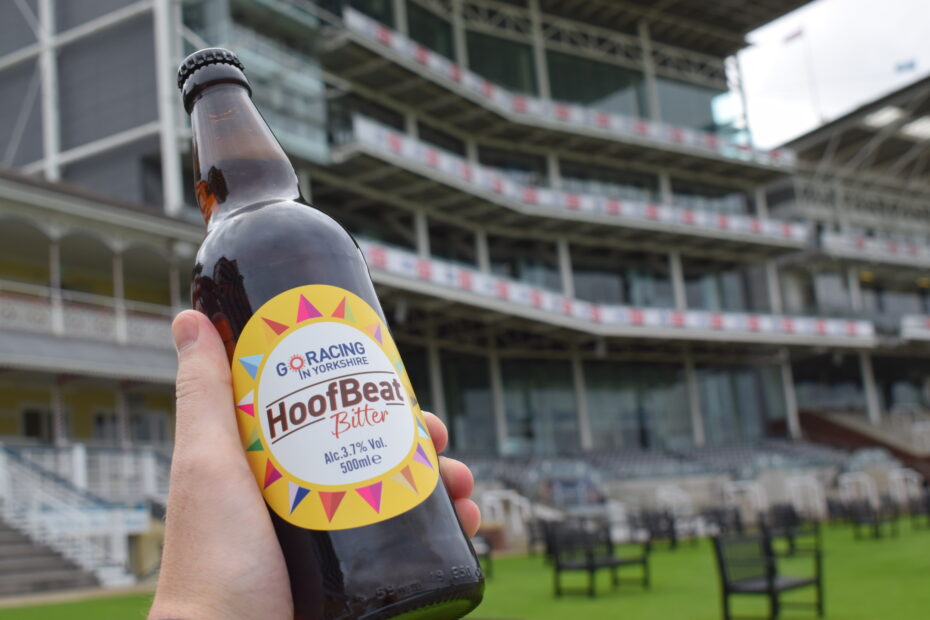 A bottle of HoofBeat Bitter at York Racecourse